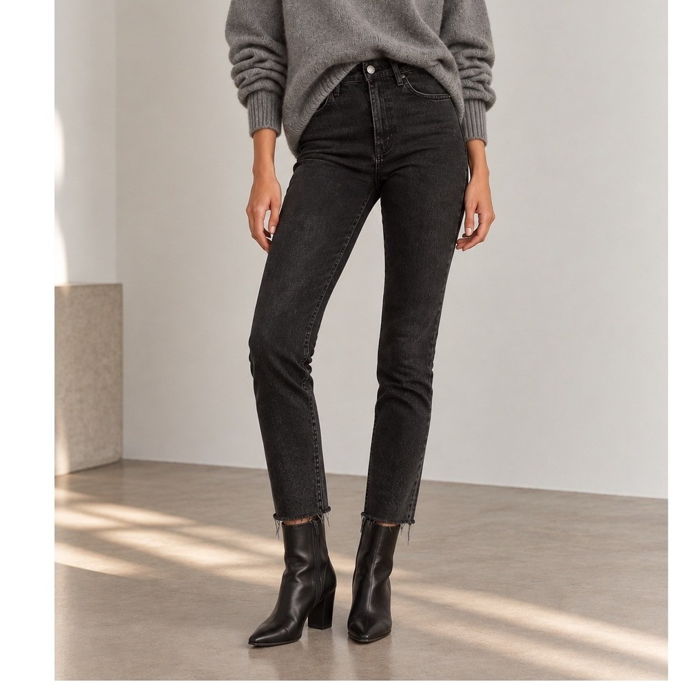 Nili Lotan Skinny Jeans 26 Black Basalt Frayed Hem Edgy Minimalist Denim